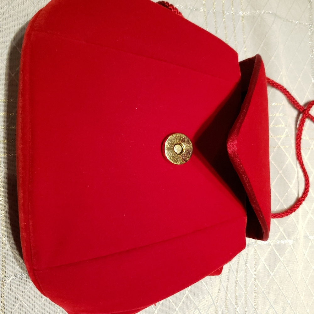 Evening Mini Shoulder Bag Purse NEW Red Velour - Picture 4 of 10